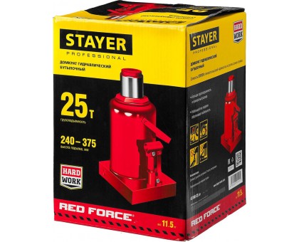 STAYER RED FORCE 25т 240-375мм домкрат бутылочный гидравлический