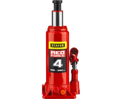 STAYER RED FORCE 4т 195-380мм домкрат бутылочный гидравлический