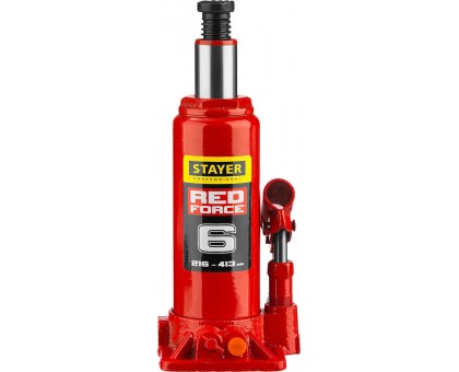 STAYER RED FORCE 6т 216-413мм домкрат бутылочный гидравлический в кейсе