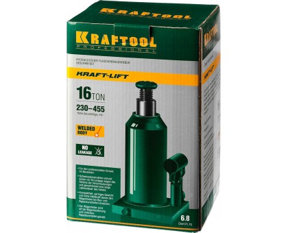 KRAFTOOL KRAFT-LIFT 16т, 230-460мм домкрат бутылочный гидравлический, KRAFT BODY